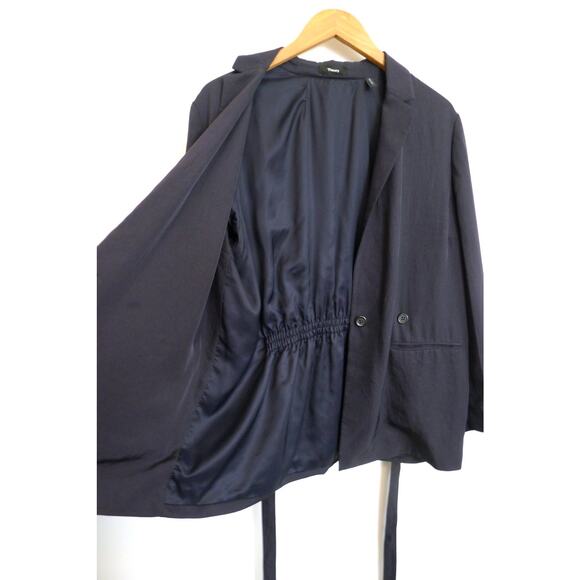 THEORY Elastic Back Washed Twill Belted Jacket Blazer Machine Washable 12 $425 - Picture 10 of 14